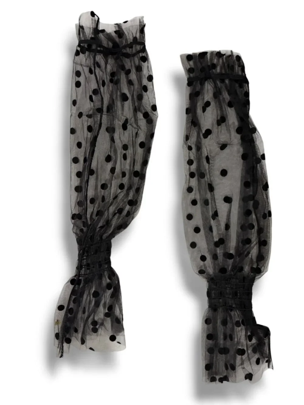 Black Tulle Velvet Polka Dots Long Ruffle Arm Warmers OS NWT